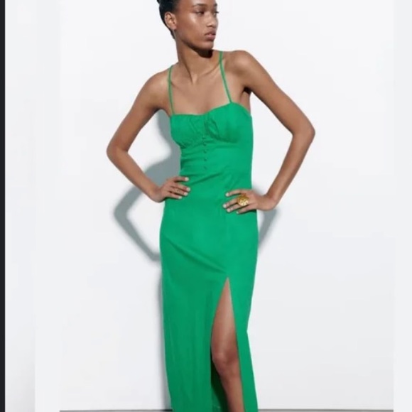 Zara Green Linen Maxi Dress - Picture 6 of 6